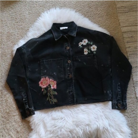 Dance & Marvel Floral Jean Jacket Black Size Small - Picture 2 of 4